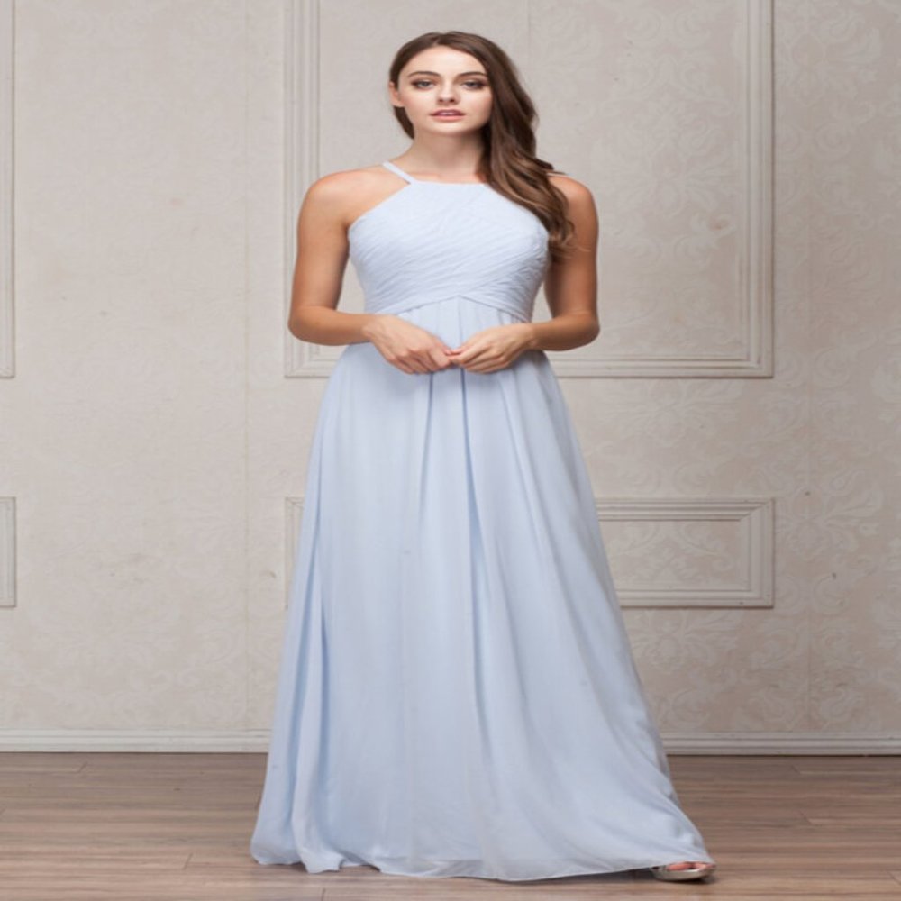 Ruched Halter Top With Keyhole Back By Amelia Couture 644 (PERRY BLUE)